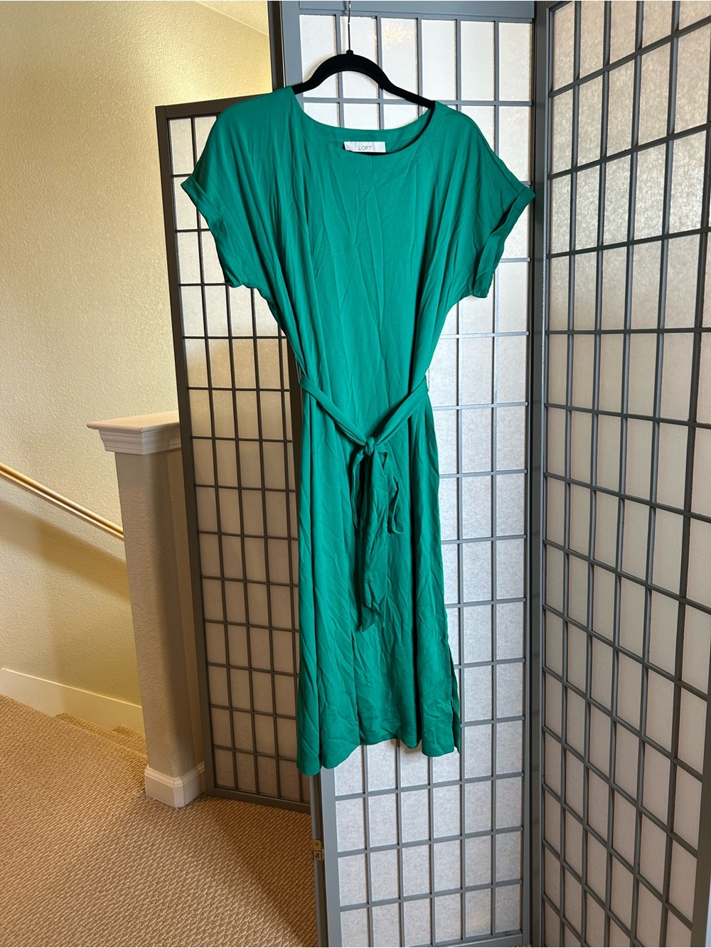 NWT LOFT Green Tie-Waist Midi Dress